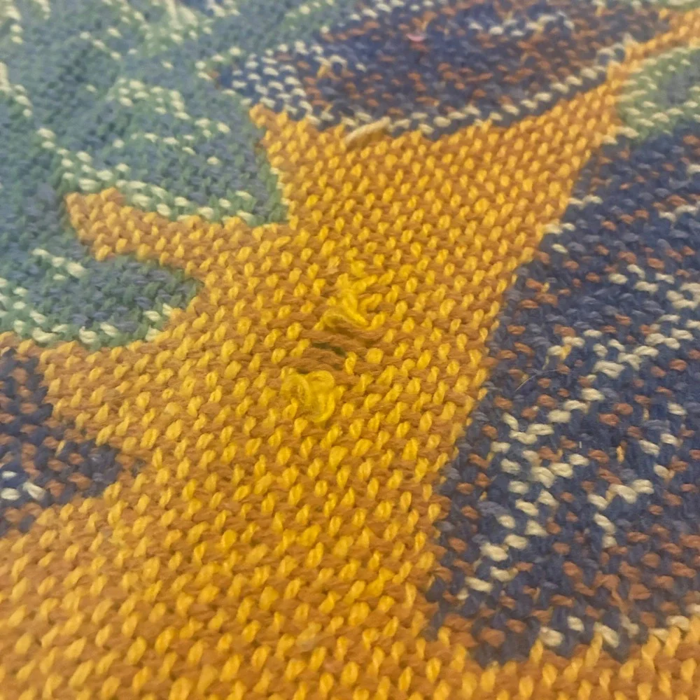 Vintage Woven Sunflower Tapestry Throw Blanket Fringed Boho Navy Gold Floral